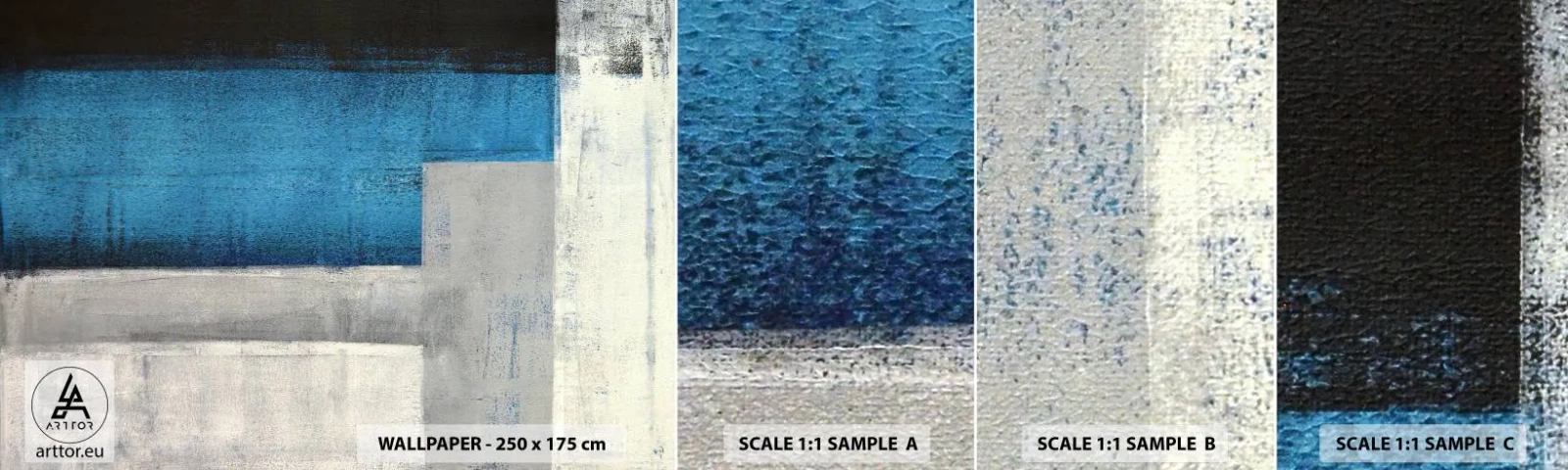 Fototapetenmuster Standard Eco - Poetische Komposition aus Grau und Blau - Abstraktion, Stück, Malerei - 100x30 cm