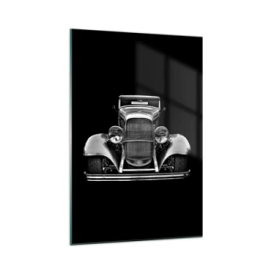 Glasbild - Bild auf glas - Ein Oldtimer in Schwarz und Weiß - 70x100cm - Wahrer Gentleman - Moderne Wanddekoration für Wohnzimmer und Schlafzimmer ARTTOR