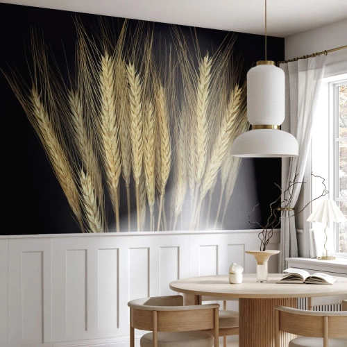 Fototapete Premium Canvas - Weizenähren auf schwarzem Hintergrund im rustikalen Stil - 100x70cm - Rustikale Magie - Moderne Wanddekoration für Wohnzimmer und Schlafzimmer ARTTOR