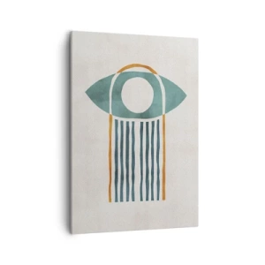 Bild auf Leinwand - Leinwandbild - Geometrisches Muster in Grün- und Orangetönen - 50x70cm - Zeichen und Rituale - Moderne Wanddekoration für Wohnzimmer und Schlafzimmer ARTTOR