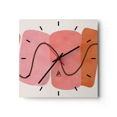 Wanduhr - Glasuhr - Abstrakte Formen in Rosa- und Orangetönen - 30x30cm - Sanfte Bewegung der Formen - Moderne Wanddekoration für Wohnzimmer und Schlafzimmer ARTTOR