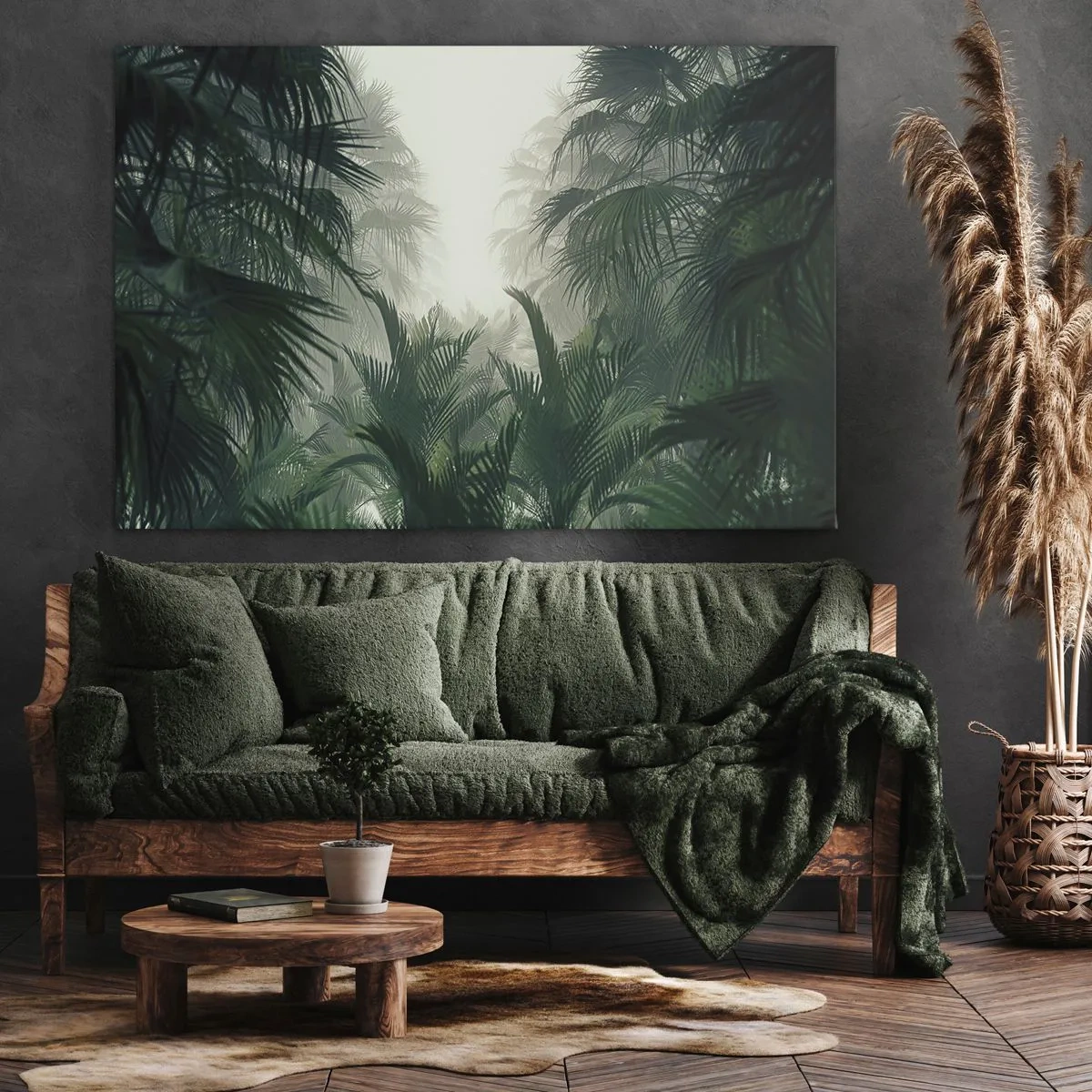 Bild auf Leinwand - Leinwandbild - Tropische Vegetation im dichten Regenwaldnebel - 70x50cm - Tropisches Geheimnis - Moderne Wanddekoration für Wohnzimmer und Schlafzimmer ARTTOR