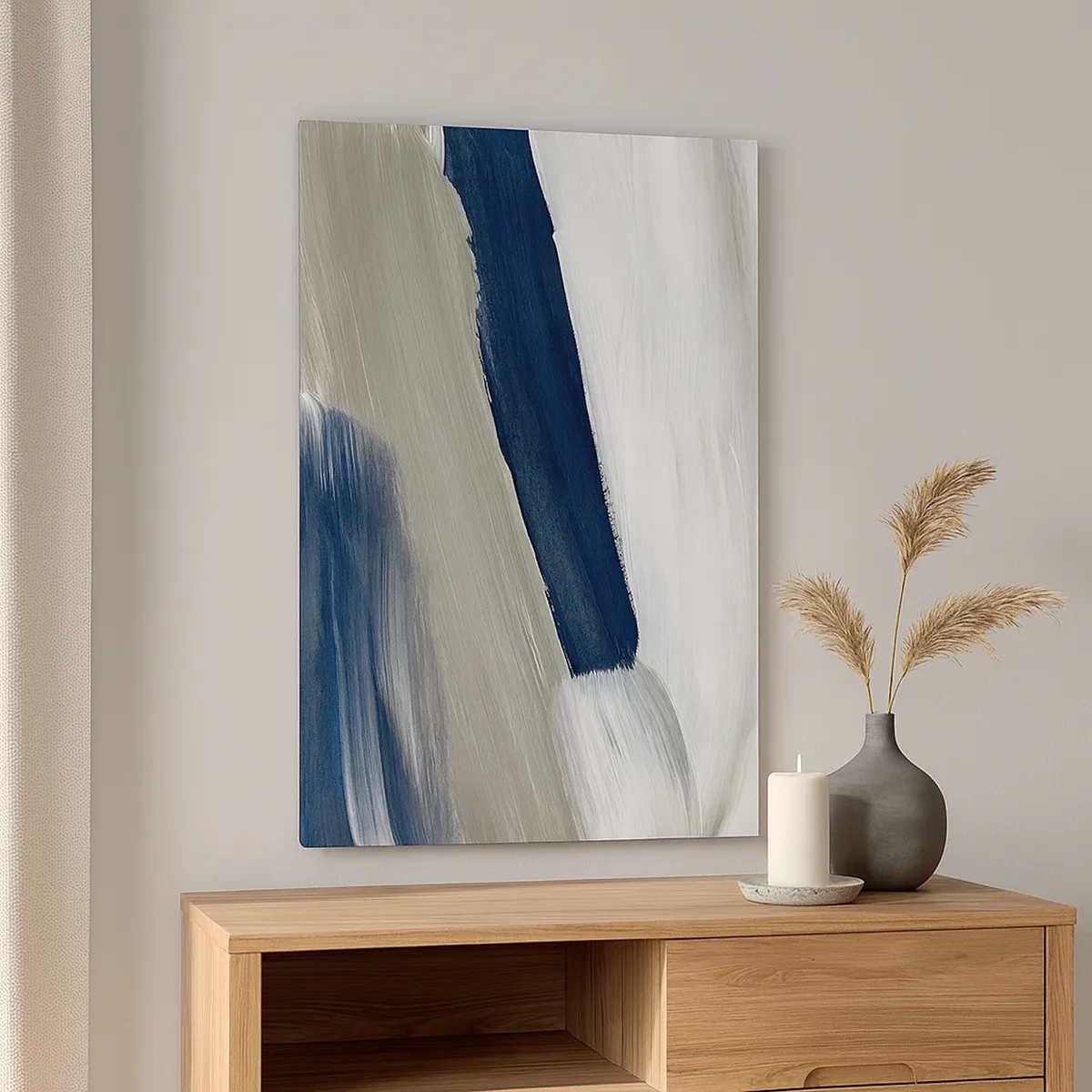 Bild auf Leinwand - Leinwandbild - Abstrakte Pinselstriche in Blau- und Grautönen - 50x70cm - Begegnung mit dem Weißsein - Moderne Wanddekoration für Wohnzimmer und Schlafzimmer ARTTOR