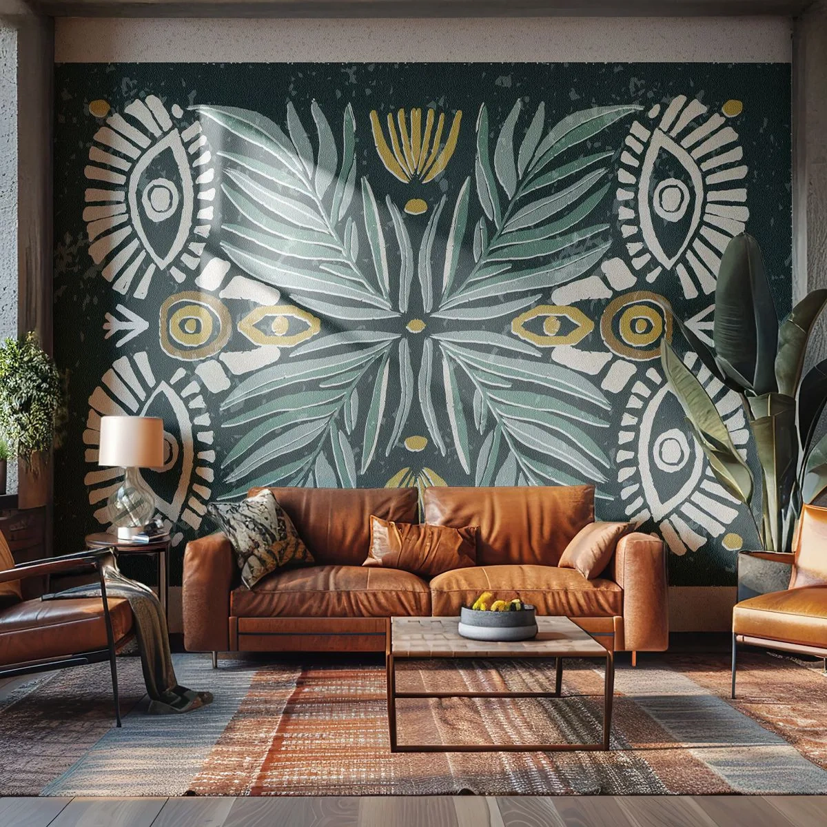 Fototapete Premium Canvas - Wie ein Volksausschnitt - Boho, Muster, Botanik - 500x350 cm