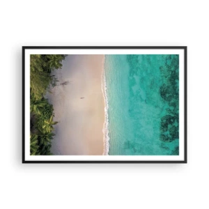 Poster in einem schwarzem Rahmen - Luftaufnahme eines tropischen Strandes mit türkisfarbenem Wasser - 100x70cm - Paradiesstrand - Moderne Wanddekoration für Wohnzimmer und Schlafzimmer ARTTOR
