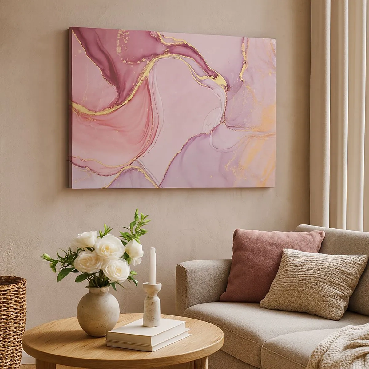 Bild auf Leinwand - Leinwandbild - Zarte abstrakte Muster in Rosa- und Goldtönen - 70x50cm - Eine Liebkosung der Farben - Moderne Wanddekoration für Wohnzimmer und Schlafzimmer ARTTOR