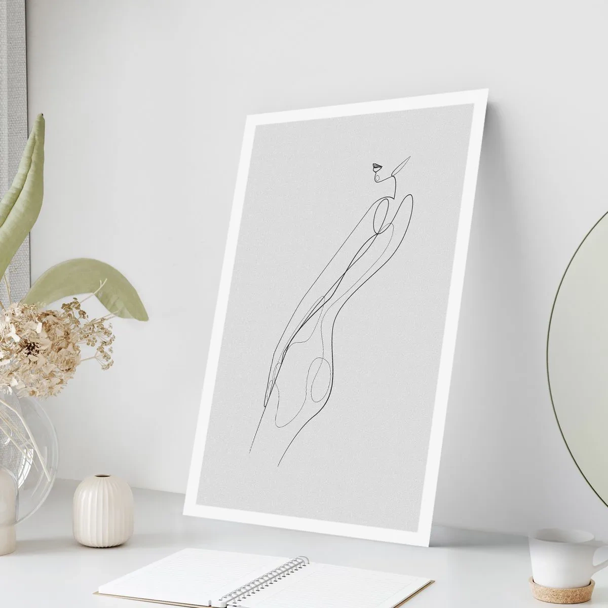 Poster - Eine minimalistische Skizze einer weiblichen Silhouette vor hellem Hintergrund. - 50x70cm - Bloß ein Versprechen - Moderne Wanddekoration für Wohnzimmer und Schlafzimmer ARTTOR