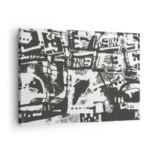 Bild auf Leinwand - Leinwandbild - Abstraktes monochromes Retro-Muster - 70x50cm - Ordnung oder Chaos? - Moderne Wanddekoration für Wohnzimmer und Schlafzimmer ARTTOR