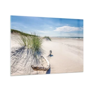 Glasbild - Bild auf glas - Ein sonniger Strand mit Dünen und Seegras - 100x70cm - Der schönste Strand? Ostsee-Strand - Moderne Wanddekoration für Wohnzimmer und Schlafzimmer ARTTOR