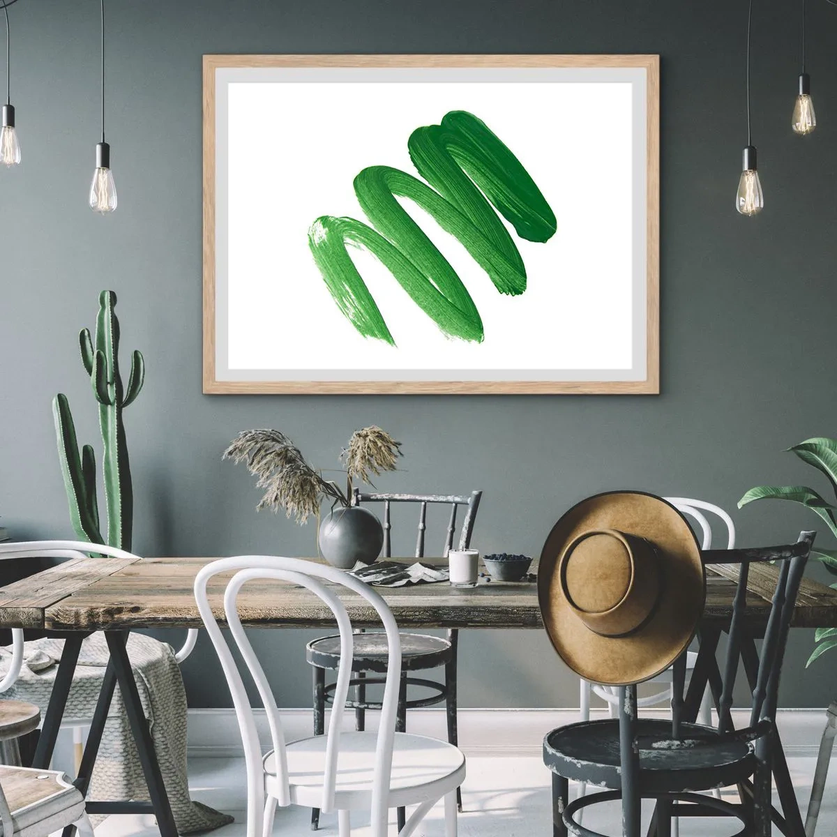 Poster in einem Rahmen aus heller Eiche - Grüner Witz - 40x30 cm