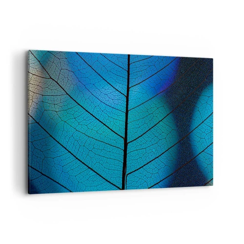 Bild auf Leinwand - Leinwandbild - Nahaufnahme eines blauen Blattes mit sichtbaren Blattadern - 120x80cm - Komplizierte Konstruktion - Moderne Wanddekoration für Wohnzimmer und Schlafzimmer ARTTOR