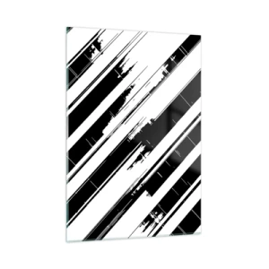 Glasbild - Bild auf glas - Dynamische schwarz-weiße Streifen mit Used-Effekt - 50x70cm - Eine intensive und dynamische Komposition - Moderne Wanddekoration für Wohnzimmer und Schlafzimmer ARTTOR