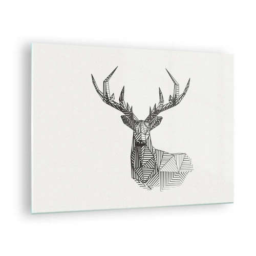 Glasbild - Bild auf glas - Kubistisches Reh aus geometrischen Formen auf weißem Hintergrund - 70x50cm - Ein Hirsch im kubistischen Stil - Moderne Wanddekoration für Wohnzimmer und Schlafzimmer ARTTOR