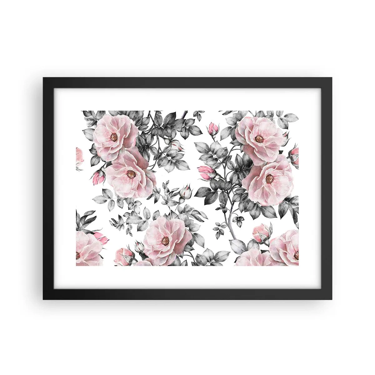 Poster in einem schwarzem Rahmen - Verliere dich in den Blüten der Rosen - 40x30 cm