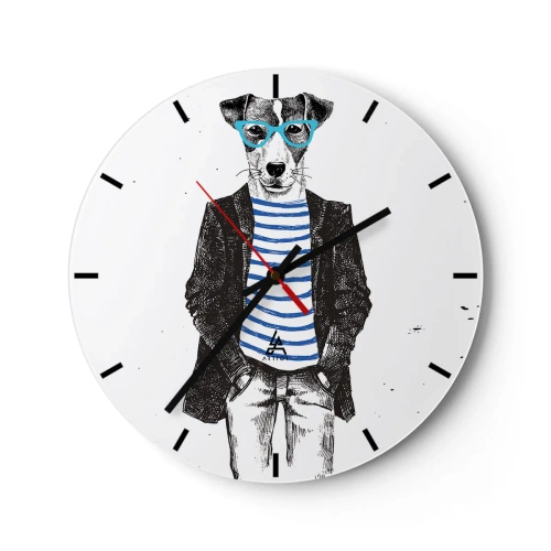 Wanduhr - Glasuhr - Ein Hund mit Brille und Matrosenhemd - 30x30cm - Auf den Charme des Hundes - Moderne Wanddekoration für Wohnzimmer, Küche und Schlafzimmer ARTTOR