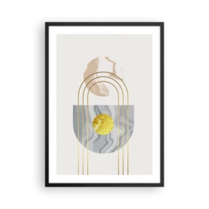 Poster in einem schwarzem Rahmen - Geometrische Muster mit goldenen Elementen auf hellem Hintergrund - 50x70cm - Helligkeit und Brillanz - Moderne Wanddekoration für Wohnzimmer und Schlafzimmer ARTTOR