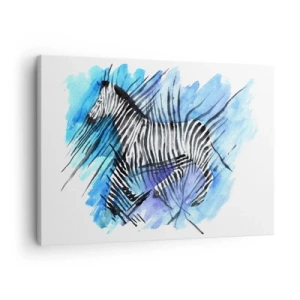 Bild auf Leinwand - Leinwandbild - Aquarell-Illustration eines Zebras vor blauem Himmel - 70x50cm - In Streifen versteckt - Moderne Wanddekoration für Wohnzimmer und Schlafzimmer ARTTOR