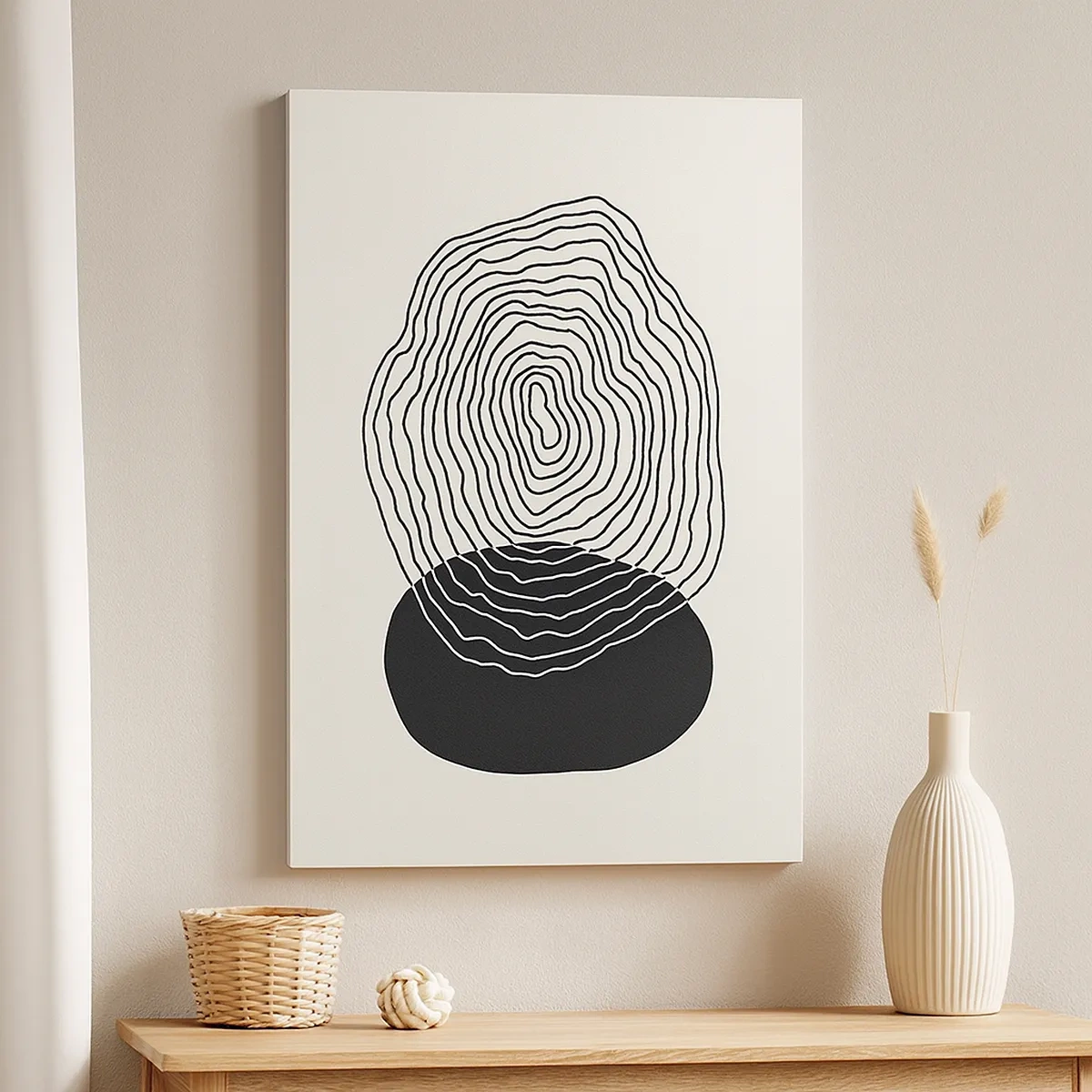 Bild auf Leinwand - Leinwandbild - Abstraktes Muster mit Linien und Formen in Schwarz und Weiß - 50x70cm - Dauer und Schwingung - Moderne Wanddekoration für Wohnzimmer und Schlafzimmer ARTTOR