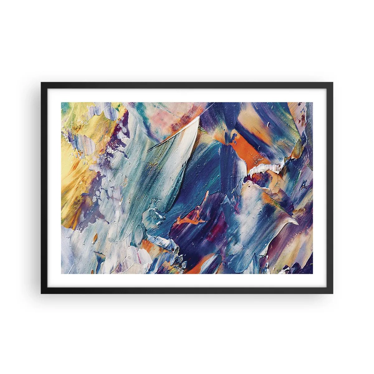 Poster in einem schwarzem Rahmen - Bunte Abstraktion mit Acrylfarbe Textur - 70x50cm - Farbverwirrung - Moderne Wanddekoration für Wohnzimmer und Schlafzimmer ARTTOR