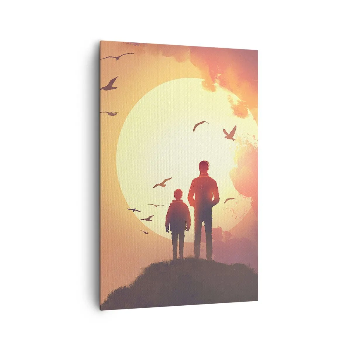 Bild auf Leinwand - Leinwandbild - Figuren vor dem Hintergrund der untergehenden Sonne - 80x120cm - Von Angesicht zu Angesicht mit der Sonne - Moderne Wanddekoration für Wohnzimmer und Schlafzimmer ARTTOR