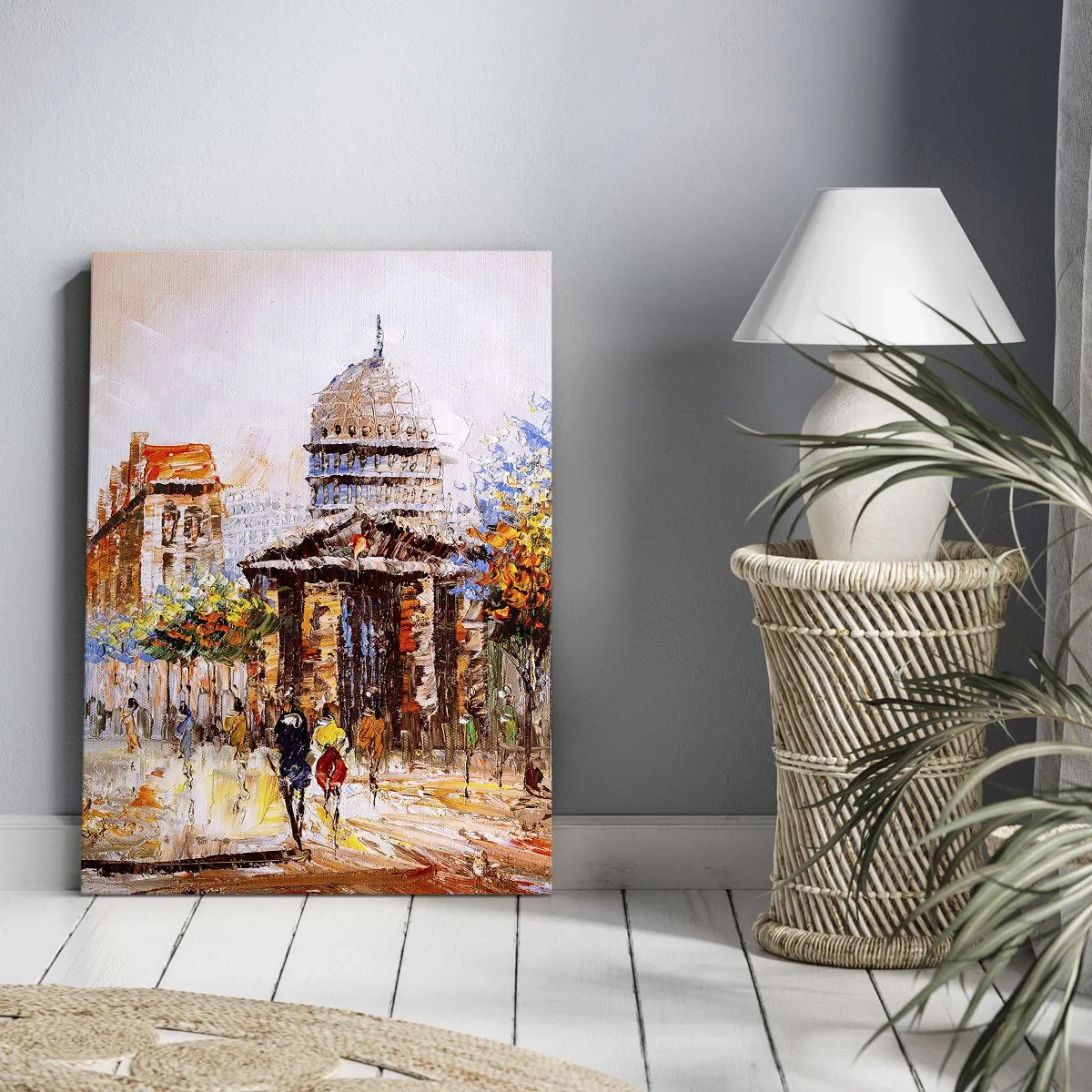 Bild auf Leinwand - Leinwandbild - Impressionistische Stadtszene mit historischem Gebäude - 50x70cm - Pariser Spaziergang - Moderne Wanddekoration für Wohnzimmer und Schlafzimmer ARTTOR
