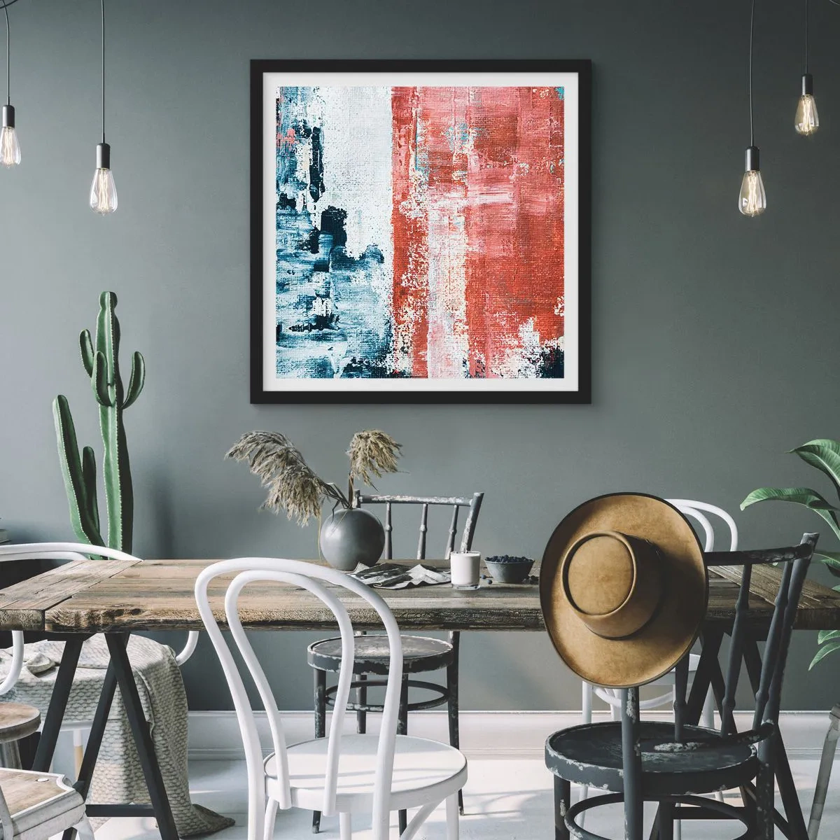 Poster in einem schwarzem Rahmen - Fünfzig-Fünfzig abstrakt - 40x40 cm