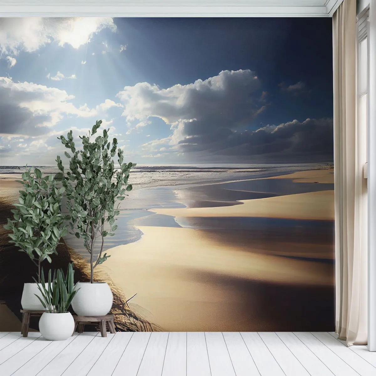 Fototapete Premium Sand - Ein Sandstrand mit von der Sonne beleuchteten Dünen - 100x70cm - Strand, wilder Strand - Moderne Wanddekoration für Wohnzimmer und Schlafzimmer ARTTOR
