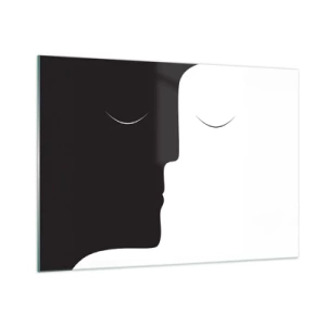 Glasbild - Bild auf glas - Minimalistische schwarz-weiße Gesichter bilden eine Einheit - 100x70cm - Einheit der Gegensätze - Moderne Wanddekoration für Wohnzimmer und Schlafzimmer ARTTOR