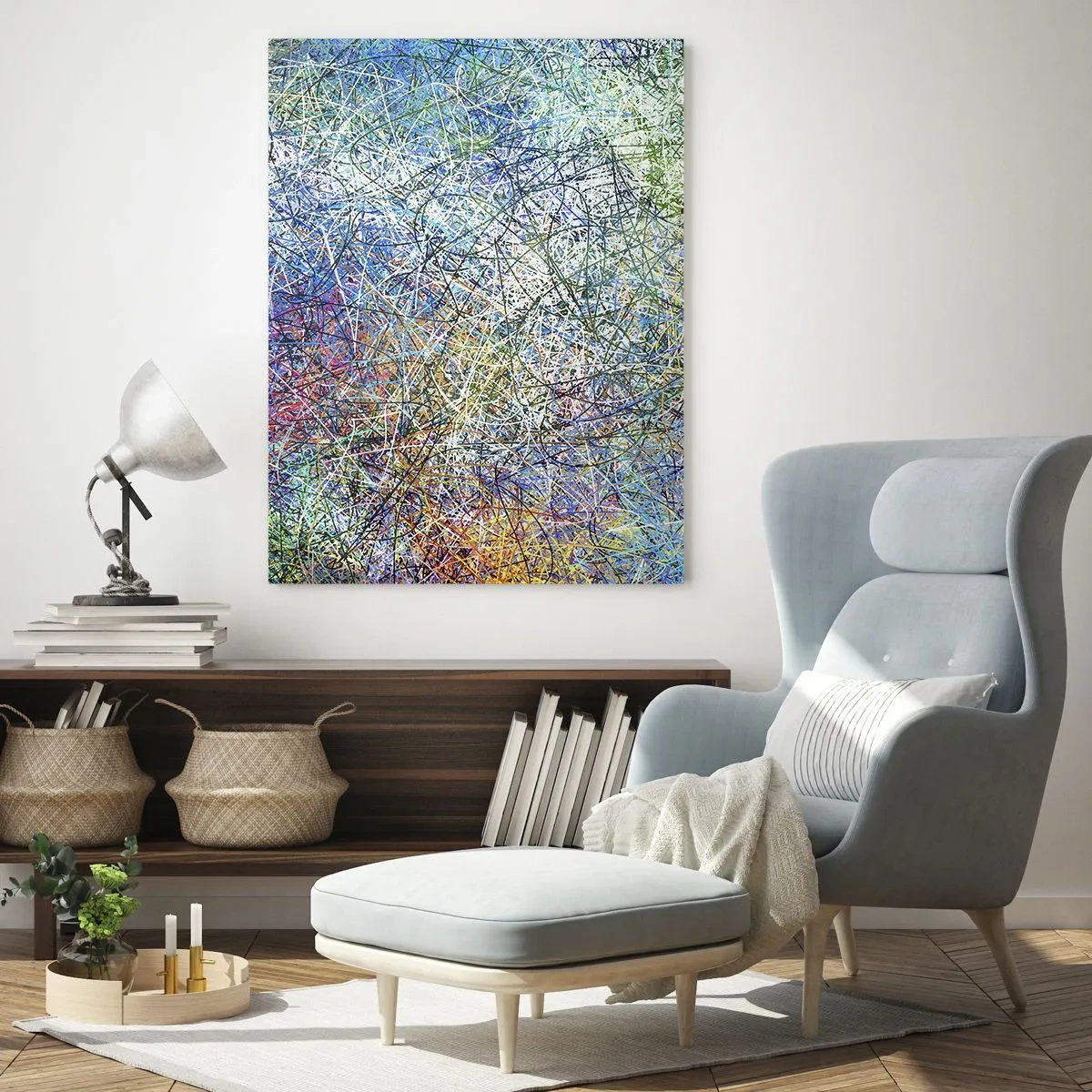 Glasbild - Bild auf glas - Abstrakte Komposition mit mehrfarbigen Linien und Texturen - 70x100cm - Es ist nicht so einfach - Moderne Wanddekoration für Wohnzimmer und Schlafzimmer ARTTOR