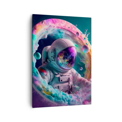 Bild auf Leinwand - Leinwandbild - Astronaut in einer farbenfrohen kosmischen Aura - 50x70cm - Sternentor - Moderne Wanddekoration für Wohnzimmer und Schlafzimmer ARTTOR