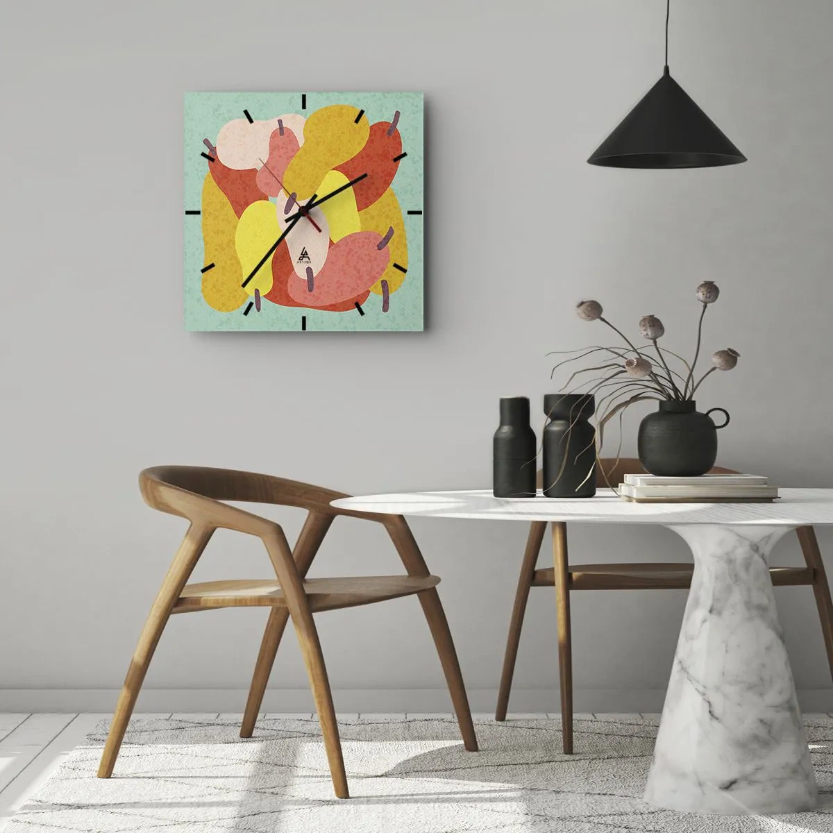 Wanduhr - Glasuhr - Bunte abstrakte Birnen auf grünem Hintergrund - 30x30cm - Probieren Sie die Sommersonne - Moderne Wanddekoration für Wohnzimmer und Schlafzimmer ARTTOR