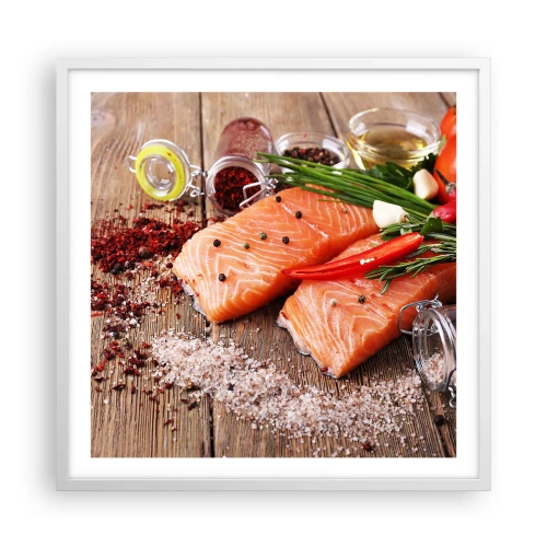 Poster in einem weißen Rahmen - Norwegisches Abenteuer in der Küche - 60x60 cm