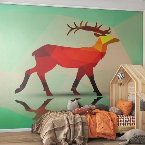 Selbstklebende Fototapete Deluxe Sticker - Geometrischer Hirsch - Tiere, Reh, Geometrische Figur - 100x70 cm
