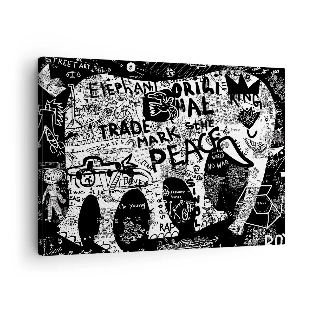 Bild auf Leinwand - Leinwandbild - Schwarz-Weiß-Grafiken mit Graffiti-Motiven - 70x50cm - Reiche Straßenwelt - Moderne Wanddekoration für Wohnzimmer und Schlafzimmer ARTTOR