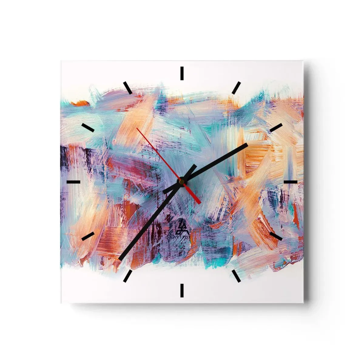 Wanduhr - Glasuhr - Bunte Pinselstriche in einer abstrakten Komposition - 30x30cm - Buntes Durcheinander - Moderne Wanddekoration für Wohnzimmer und Schlafzimmer ARTTOR