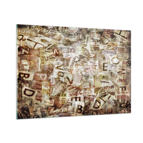 Glasbild - Bild auf glas - Vintage-Collage aus Briefen und Zeitungsausschnitten - 100x70cm - Ich vereinige das Geschwätz - Moderne Wanddekoration für Wohnzimmer und Schlafzimmer ARTTOR