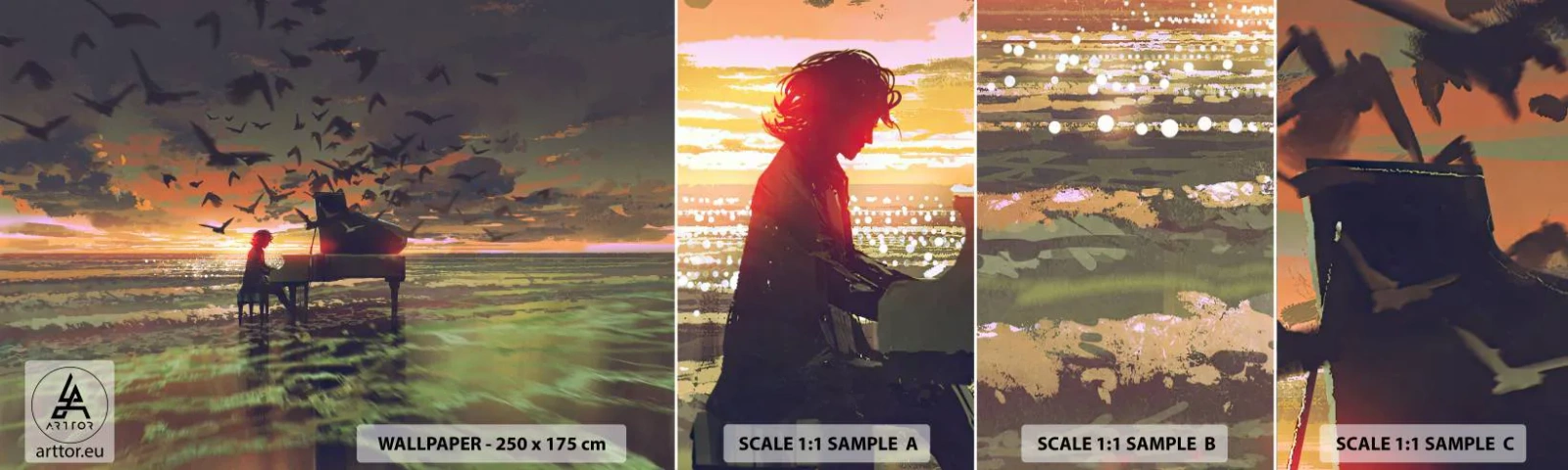 Fototapeten Muster Selbstklebend Deluxe Sticker - Konzert für Klavier und Wellen - Abstraktion, Klavier, Musik - 100x30 cm