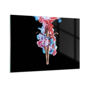 Glasbild - Bild auf glas - Eine Tänzerin, umgeben von buntem Rauch auf schwarzem Hintergrund - 100x70cm - In voller Blüte - Moderne Wanddekoration für Wohnzimmer und Schlafzimmer ARTTOR