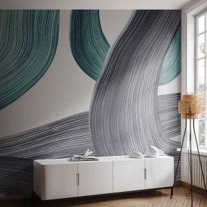 Fototapete Standard Eco - Smaragdgrüne und schwarze Pfade - Malen, Bürste, Minimalismus - 150x105 cm