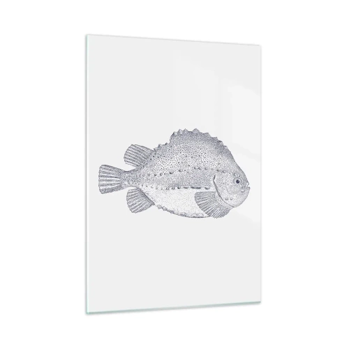 Glasbild - Bild auf glas - Detaillierte Gravur eines Fisches auf weißem Hintergrund im Naturstil - 50x70cm - Für das Album des Naturforschers - Moderne Wanddekoration für Wohnzimmer und Schlafzimmer ARTTOR
