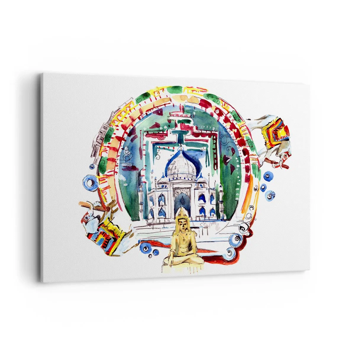 Bild auf Leinwand - Leinwandbild - Eine farbenfrohe Illustration der indischen Architektur - 120x80cm - Hinduistisches Weltgleichgewicht - Moderne Wanddekoration für Wohnzimmer und Schlafzimmer ARTTOR