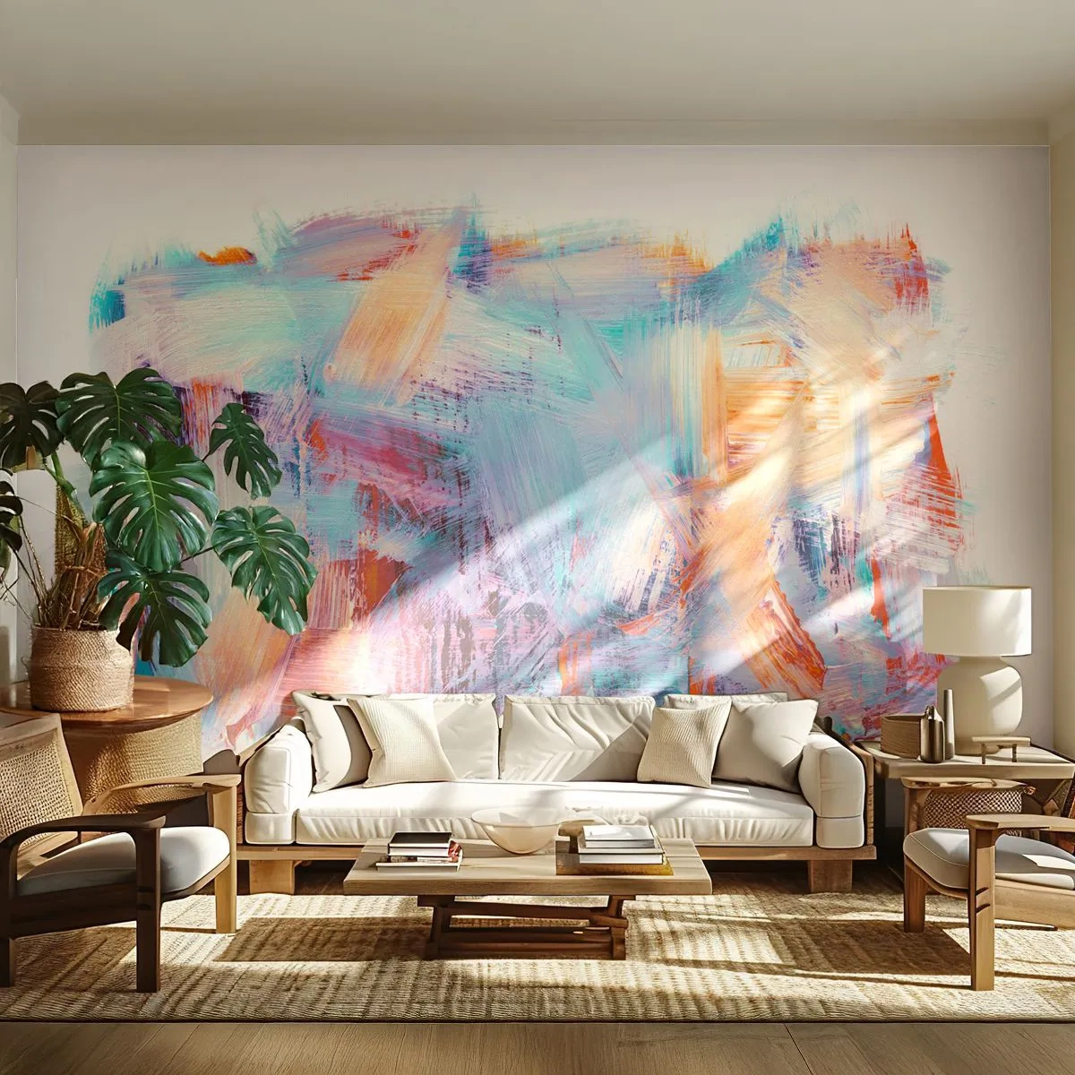 Fototapete Premium Canvas - Buntes Durcheinander - Minimalistisch, Pastell, Stück - 350x256 cm