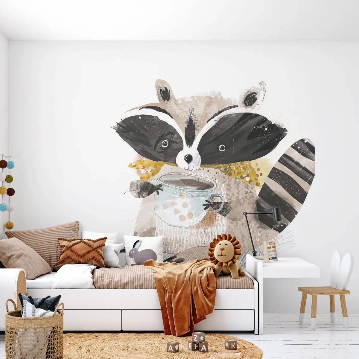 Fototapete Premium Sand - Mein Freund der Waschbär - Für Kinder, Waschbär, Grafik - 350x256 cm