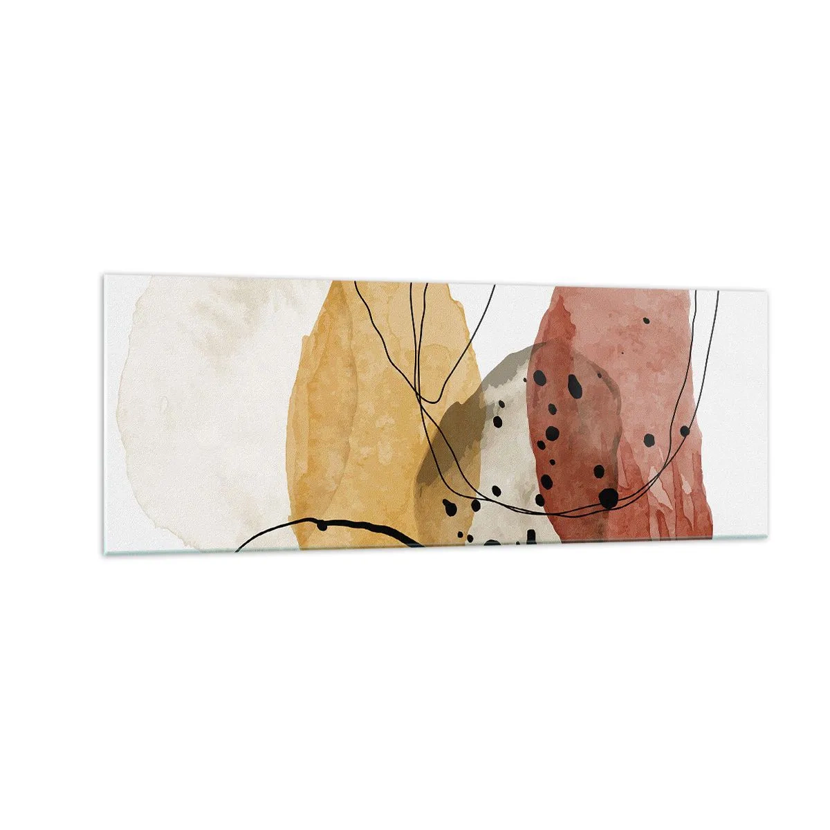 Glasbild - Bild auf glas - Abstrakte Flecken in Beige-, Gelb- und Rottönen - 140x50cm - Wie leichte, transparente Luft - Moderne Wanddekoration für Wohnzimmer und Schlafzimmer ARTTOR