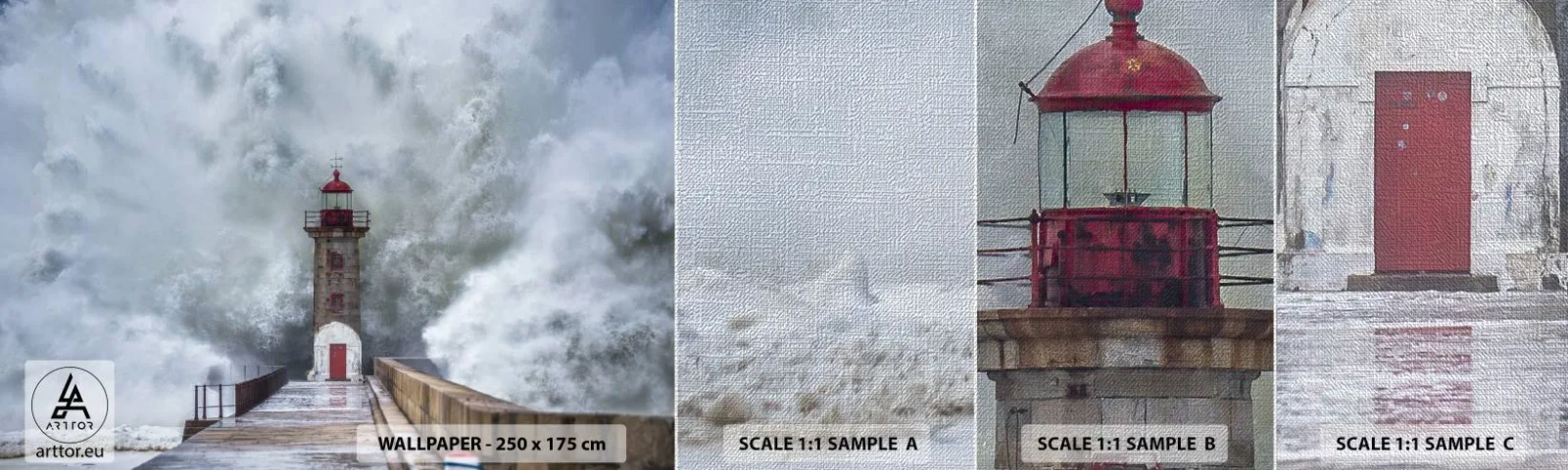 Fototapeten Muster Premium Canvas - Das Rauschen des Wassers, der Lärm wird wehen - Leuchtturm, Landschaft, Ozean - 100x30 cm