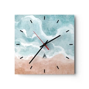 Wanduhr - Glasuhr - Abstrakter Strand mit Wellen in Blau- und Beigetönen - 30x30cm - Cloud-Abstraktion - Moderne Wanddekoration für Wohnzimmer und Schlafzimmer ARTTOR