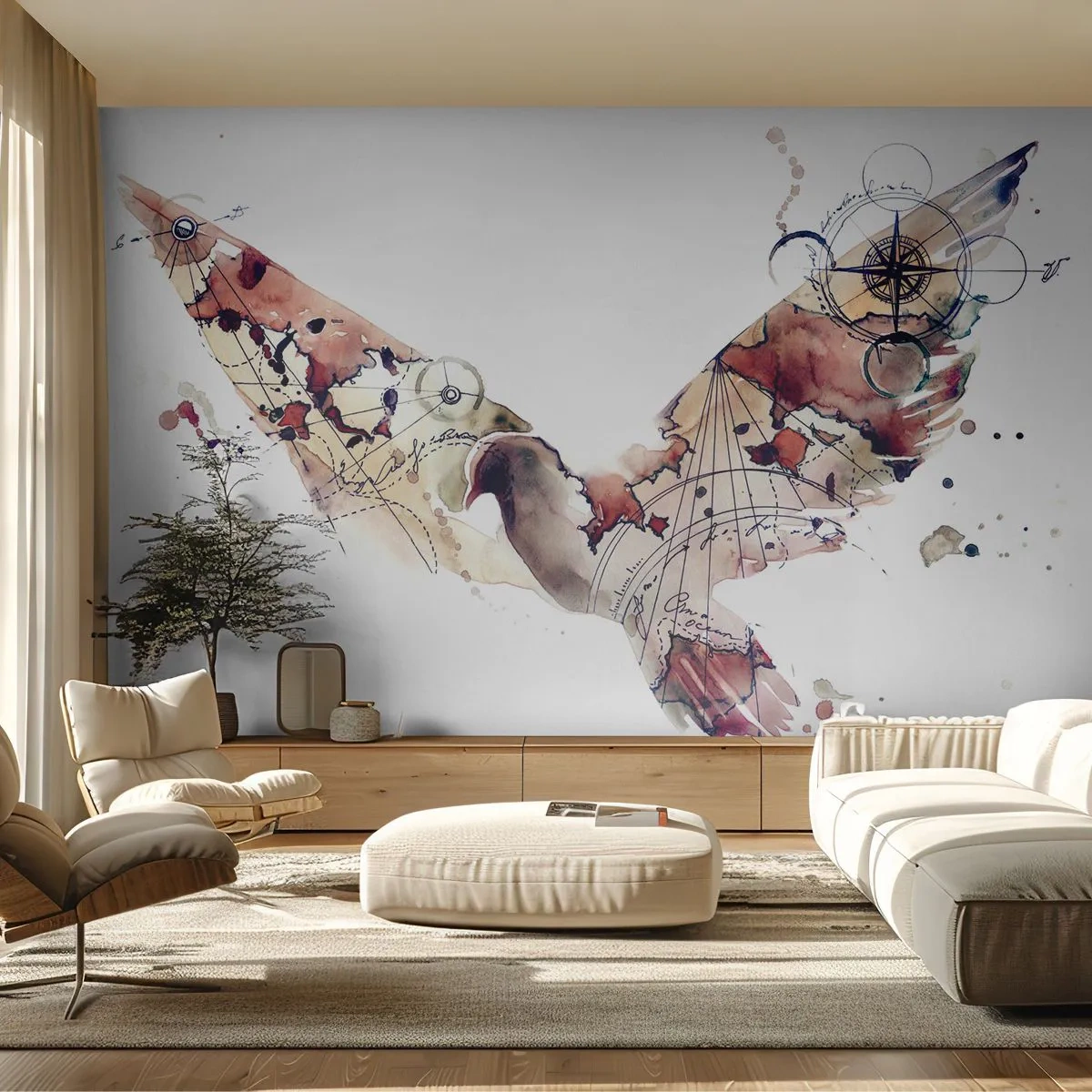 Selbstklebende Fototapete Deluxe Sticker - Ein Overhead-Wanderer - Vögel, Taube, Abstraktion - 150x105 cm