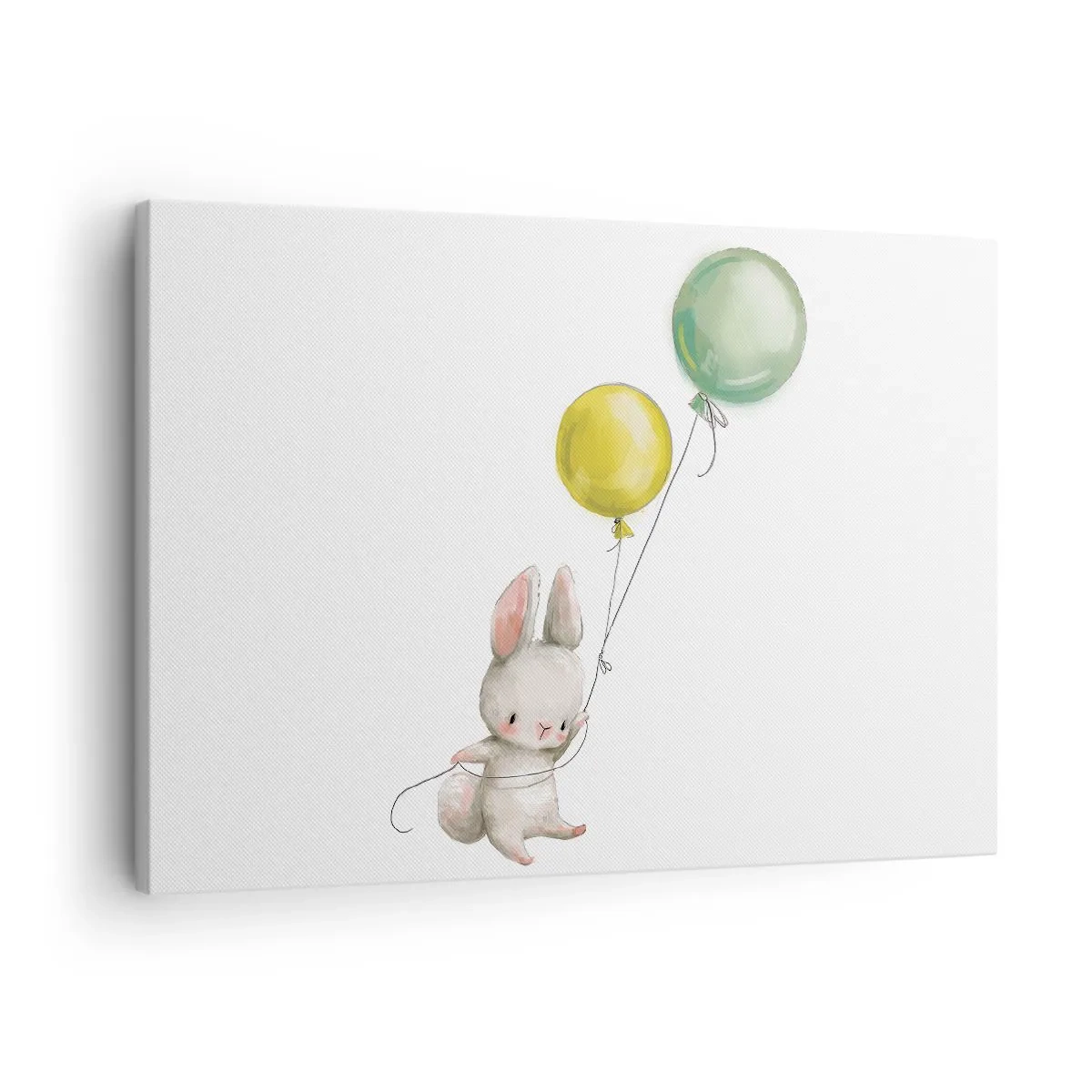 Bild auf Leinwand - Leinwandbild - Ein Kaninchen hält pastellfarbene Luftballons - 70x50cm - Ich werde auch fliegen! - Moderne Wanddekoration für Wohnzimmer und Schlafzimmer ARTTOR
