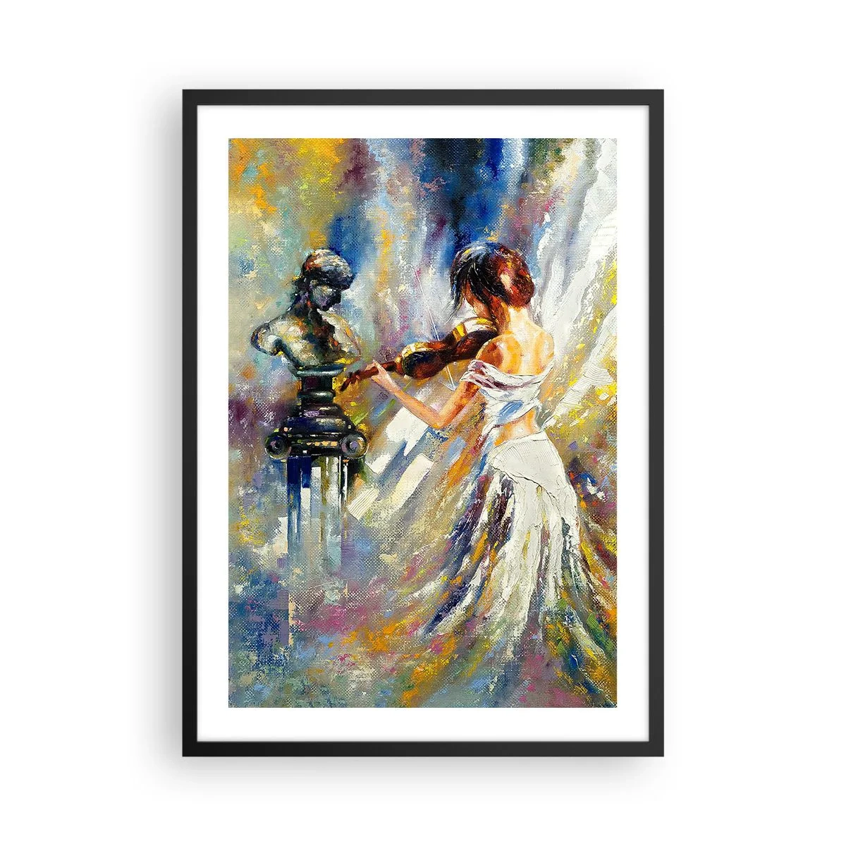 Poster in einem schwarzem Rahmen - Abstrakte Szene einer Frau, die Geige spielt - 50x70cm - Mit Gefühl beleben - Moderne Wanddekoration für Wohnzimmer und Schlafzimmer ARTTOR