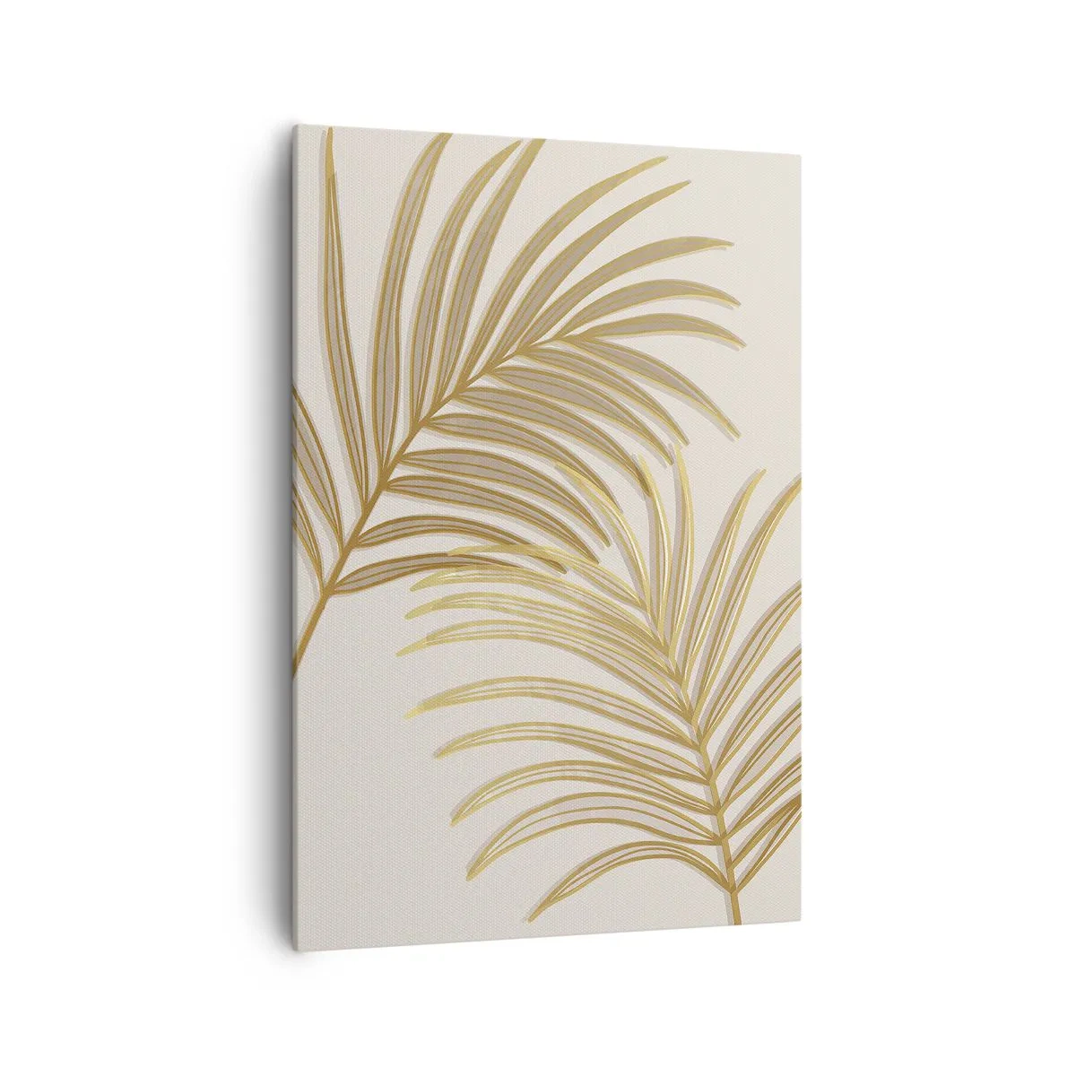 Bild auf Leinwand - Leinwandbild - Goldene Palmblätter auf hellem Hintergrund im minimalistischen Stil - 70x100cm - Goldene Palme! - Moderne Wanddekoration für Wohnzimmer und Schlafzimmer ARTTOR